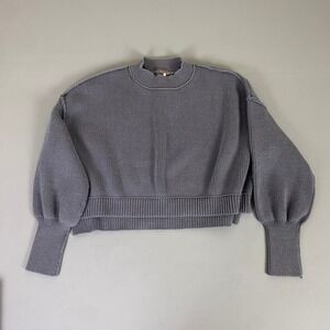 Free People Oversized Sweater Women's XS Grey Ribbed Mock Neck Balloon Sleeve